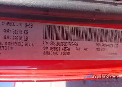 2019 Dodge Challenger Sxt z USA, uszkodzony, nr VIN 2C3CDZAG0KH723478